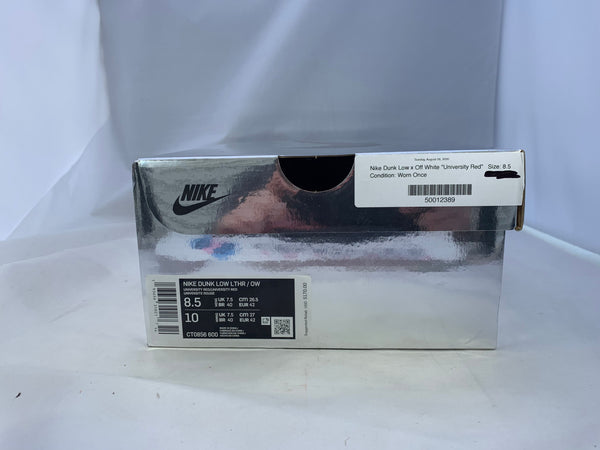 Nike Off White SB Dunk University Red 2019 Size 8.5 CT0856 600 Original Box Zip tie