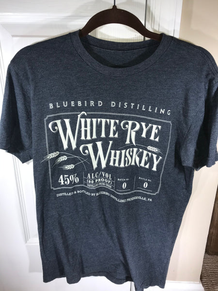 Bluebird Distilling White Rye Whiskey 45% Alc/Vol Logo Printed Black T-Shirt L
