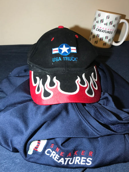 USA Truck Flames Hat Adjustable Strap One Size