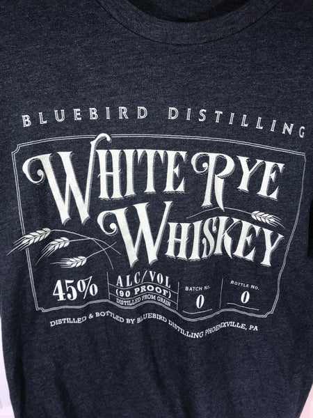 Bluebird Distilling White Rye Whiskey 45% Alc/Vol Logo Printed Black T-Shirt L